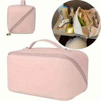 Fashion Accessories Bag, Cosmetic Organizer Bag, Travel Organizer Bag, Women's Fashion Accessories - Large Capacity Expandable Travel Organizer Bag With Zipper Compartments To Store Cosmetics And Toiletries, Pink, Suitable For Fitness, Business Travel And Vacation, Expandable Design With Sturdy Handle, Serrated Texture Pattern