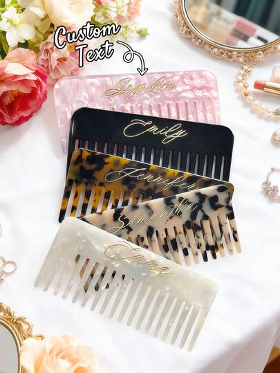 Spersonalizowany grzebień do włosów z grawerowanym imieniem o fakturze marmuru, spersonalizowana szczotka do włosów z tabliczką z imieniem ze złotej folii, grzebień z szerokimi zębami, grzebień podróżny, ozdoba do włosów dla druhny, modny, kolorowy, uroczy, minimalistyczny, wyjątkowy spersonalizowany prezent, odpowiedni na prezent świąteczny, walentynkowy, prezent urodzinowy DIY, prezent rocznicowy, prezent dla pary, prezent na Dzień Matki, prezent ślubny, prezent dla druhny, prezent na imprezę, prezent noworoczny, prezent dla najlepszej przyjaciółki