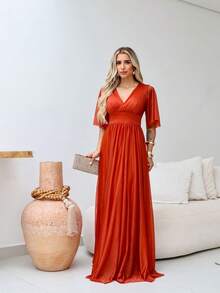 Long Tulle Mesh Party Dress - Wedding / Bridesmaid / Event / Debutante / Graduation Conservative / Modest Party Casual Zipper Wedding - 紅陶 - 查看 3
