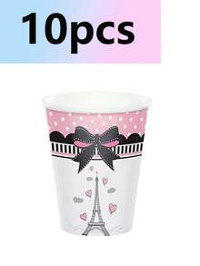 10pcs Paris Eiffel Tower Theme Party Cake Plate Round Plates Tableware Set Camping Camping Wedding Banquet Birthday Party Supplies Romantic Paris Creative Theme Party - Multicolor - View 4