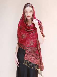 1pc 68*200cm Women's Multicolor Retro Jacquard Paisley Bohemian Style Long Tassel Windproof Shawl Scarf, Suitable For Daily Outings, Traveling, And Photo Shoots Boho, Fashion Designer New Elegant Collection Gift Wedding Bride Bridesmaid Shawl Travel