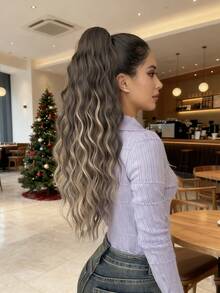24 Inch Deep Brown Water Wave Curly Ponytail Hair Extension, Soft & Natural Looking, Suitable For Women - Piano Color - View 5