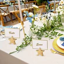 12/6 piezas Clips de tarjeta de madera con forma de estrella dorada, soportes de exhibición de fotos con forma de estrella, clips de fotos de madera con forma de estrella, soportes de exhibición, decoraciones de boda, con acentos dorados, adecuados para cumpleaños, bodas y decoración del hogar, exhibición de fotos, eventos y fiestas - Multicolor - Ver 3