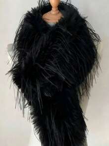 1条长款仿毛皮女士围巾，纯色流苏披肩，适合休闲和正式场合穿着 - 可手洗，奢华厚实，优雅流苏披肩，多功能外套配饰，适合情人节和派对 - 柔软透气领口 - 彩色 - 查看 1