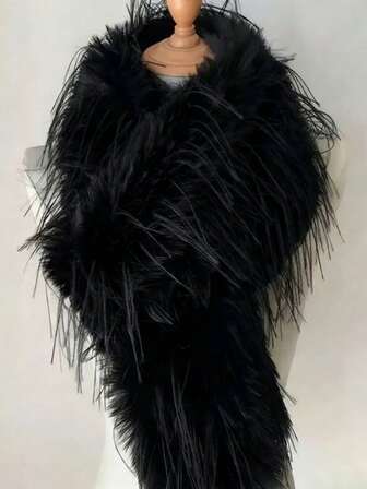 1 pieza Bufanda de mujer de piel sintética larga, chal de unicolor con flecos adecuado para uso casual y formal - Lavable a mano, lujoso, grueso y elegante en color blanco/negro, accesorio de abrigo versátil para Navidad, San Valentín y fiestas - Cuello suave y transpirable