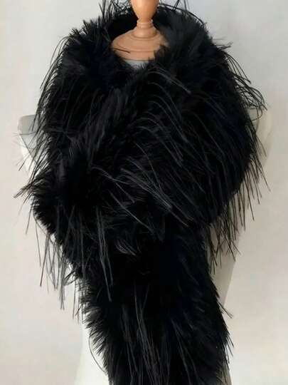 1pc Long Faux Fur Women Scarf, Solid Color Tassel Shawl Suitable For Casual And Formal Wear - Hand Washable Luxurious Thick Elegant Tassel Shawl, Multifunctional Coat Accessory For Valentine's Day And Parties - Soft Breathable Collar