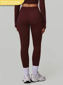 GOSOUER Women V-Cross Waist Tight Sport Pants Lift Buttocks Fitness Yoga Leggings - Burgundy - View 10