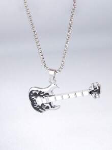1 pieza Collar con colgante de guitarra de música hip hop, collar de estilo callejero de acero inoxidable para hombres, adecuado para festivales de música - Collar con colgante de guitarra eléctrica - Ver 10