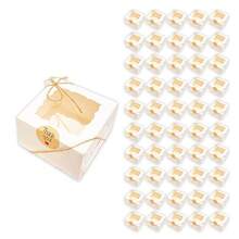 50pcs/Pack - 150pcs (50pcs Boxes + 50pcs Stickers + 50pcs Ropes) Kraft Paper Baking Boxes With Display Window - Suitable For Packaging Cupcakes, Muffins And Tarts - Includes Jute Ropes And "Thank You" Stickers - Multicolor - View 12