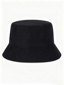 1顶纯色渔夫帽，男女通用，适合户外防晒、休闲、春秋季旅行和海边度假。 - 黑色 - 查看 4