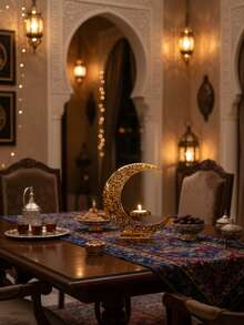 1pc/1Set Metal Hollow-Out Large Moon Candlestick/Ramadan Lantern/Candle Holder/Candlestick Holders/Windproof Glass Candle Holders.It Can Also Be Used As An Ornament And Incense Burner.