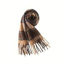 Women's Elegant Scarf - Thickened Winter Neck Wrap, Coffee Brown With Beige/Black Embellishments, Non-Elastic Soft Fabric Suitable Cold Weather, Formal And Everyday Wear - Luxurious Fashion Accessory, Luxurious Scarf, Classic Design, Fuzzy Texture, Fashion Wrap, Must-Have Trendsetters - 咖啡色 - 查看 3