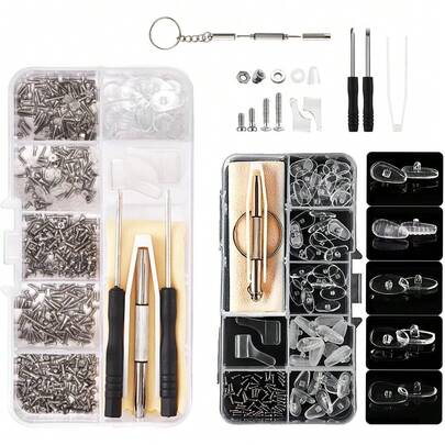 ¡RecomendadoKit de Reparación de Anteojos, Almohadillas de Silicona para Lentes Nariz 40 Pares, Kit de Reparación de Gafas con Tornillos con 500 piezas, Herramientas y Pinzas y Destornillador¡Top de Temporada