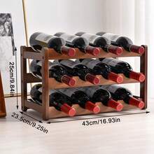 Wooden Wine Rack 12 Bottle Holder Wood Wooden Stackable Storage Display Shelf - Brown - View 2
