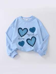 1pc Girls Long Sleeve Round Neck Pullover Top, Featuring "Vintage Floral Print" Pattern, Comfortable, Fashionable, Casual Autumn/Winter New Style Top For Young Girls/Teen Girls/Teenage Girls - Baby Blue - View 3