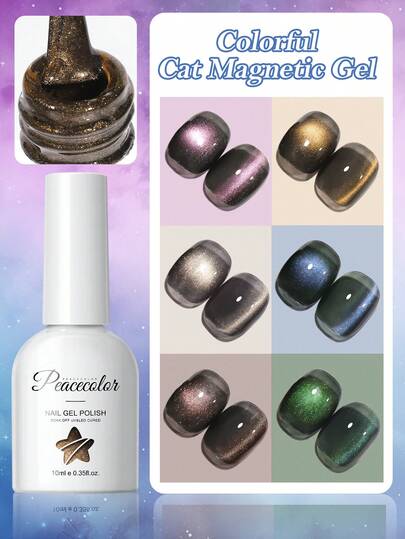 peacecolor 6 Colores Esmalte de Uñas de Ojo de Gato - Esmalte de Uñas de Ojo de Gato de 10ml Holográfico con Brillo Removible UV para Salón de Uñas y DIY en Casa, Regalo para Mujeres