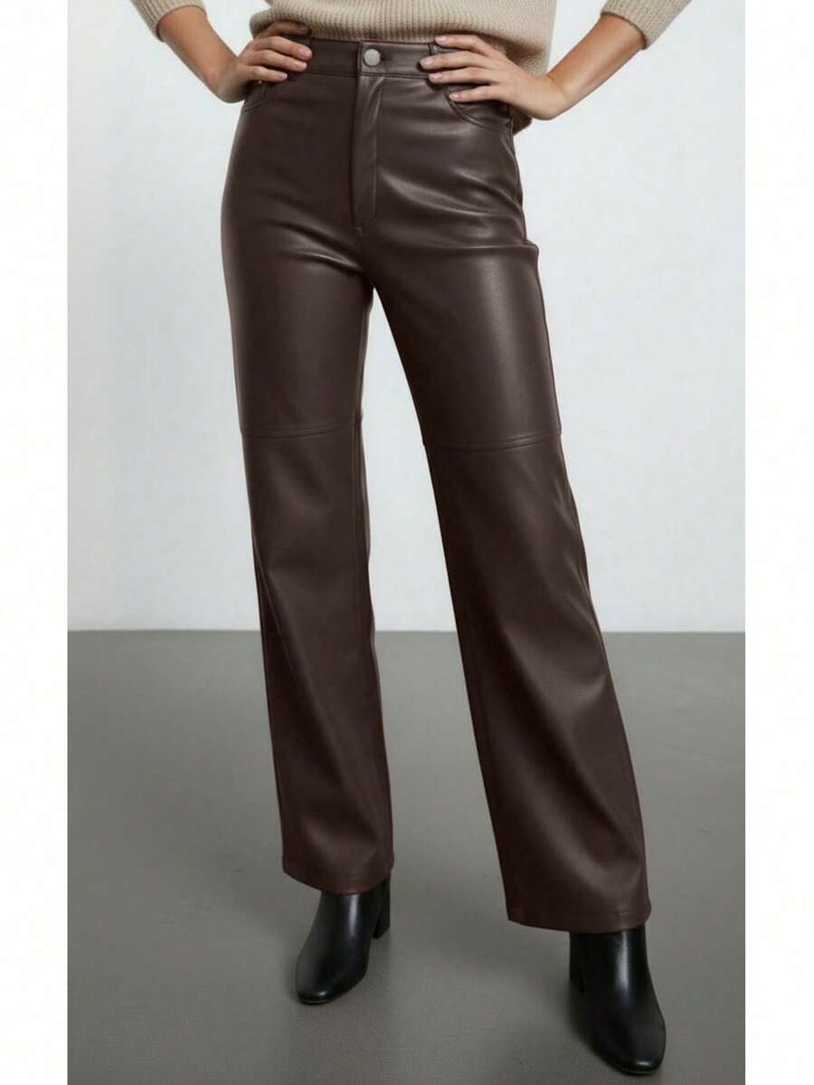 High Waist PU Leather Pants