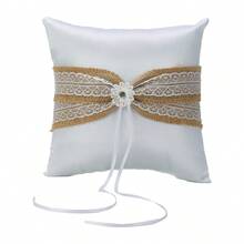Almohada para anillos de boda con cinta decorativa blanca para llevar anillos en la fiesta de bodas. - Caqui - Ver 6