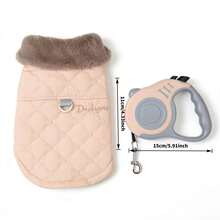 2件套宠物保暖加厚外套+伸缩牵引绳套装，可爱毛绒项圈狗狗外套，保暖毛绒项圈狗狗户外旅行服，秋冬季 - 彩色 - 查看 13