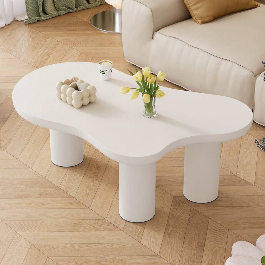 Irregular Cloud-Shaped Coffee Table, 107 Cm Long, 66 Cm Wide, 40.5 Cm High, MDF Top And PVC Legs, With Felt Pads - White - View 1