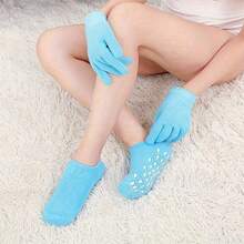 4件套女士保湿手足护理套装，包含：超柔软内衬乳霜SPA腿套、修复干燥皲裂足部保湿手足套（日常佩戴）、保湿凝胶足膜腿套、去角质修复腿套、滋养足膜凝胶腿套、四季保湿防皲裂袜套装、含精油的滋养手套 - 彩色 - 查看 3