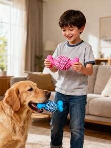 Durable Dog Chew Toy - Rope & Rubber Bone Shape Teething Toy For Small/Medium Dogs, Interactive Chewing Toy With Textured Surface