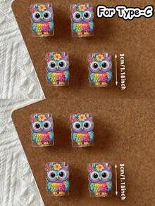 2/4/8pcs Cute Cartoon Owl Pattern Cable Protector, Fashionable Saver, Acrylic Material, Protect Charging Head, Earphone, Phone Cables From Breaking, Extend Data Cable Lifespan, Compatible With Android Type-C/Apple 20W Fast Charging Cable - Colorful Owl - View 13