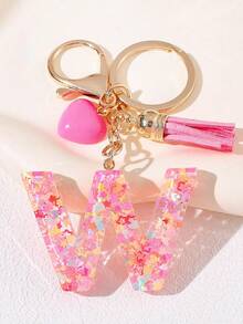 1pc Pink Heart Shaped Creative Keychain, 26pcs A-Z English Letter Children's Bag Accessories, Butterfly Letter Pendant Keychain, Valentine's Day Heart Keychain, Couples Keychain, Gift - Pink - View 38