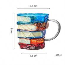 1 件彩绘书杯，3D 彩绘书设计玻璃咖啡杯，独特的堆叠书杯 - 彩色 - 查看 6