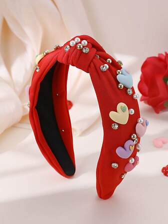 1ชิ้น แฟชั่นผู้หญิง น่ารัก สีชมพู/แดง หัวใจ พลอยเทียม & มุก ตัวอักษร Love ที่คาดผม เหมาะสำหรับใส่ในชีวิตประจำวัน, งานปาร์ตี้, ปีใหม่, ของขวัญวันวาเลนไทน์สำหรับแฟน