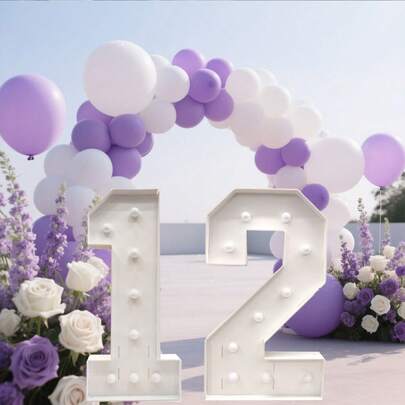Marquee Light Up Numbers: 73cm/28.74inch Large Decorative Letters Signs With Warm Yellow Lights For Party Decorations Baby Shower Birthday Wedding Engagement Anniversary, Pre-Cut DIY Foamboard Numbers - Easy To Assemble