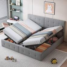 Upholstered Bed 180x200 Cm, Hydraulic Storage Bed, Skin-Friendly Linen Loft Bed, Multifunctional Double Bed, Grey - Gray 3 - View 4