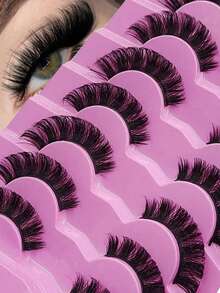 7 pares de pestañas postizas rusas con rizo D, estilo wispy y esponjoso, volumen, pestañas falsas gruesas y densas, rizadas y dramáticas, extensión de pestañas de mink falso para maquillaje