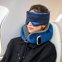 Luxury Travel Pillow And Silky Plush Eye - Sleeping Traveling Airplane Essentials - Foam Neck Support Pillows Plane Car Flying - International Flight Must Haves Essentials - 海軍藍/金色 - 查看 2