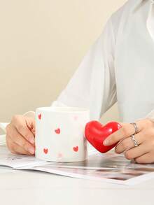 1pc Ceramic Mug With Heart-Shaped Handle, Cute Ins Style Coffee/Tea Cup, Suitable For Home, Office, Gift - Multicolor - View 4