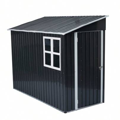 物置 屋外 スチール 倉庫 戸外収納庫  H188*W121*D249cm 前後傾斜が選べる 片流れ屋根 物置き おしゃれ 大型 収納庫 屋外物置 防さび ベランダ 防水 ドア スチール物置 屋外収納 ガーデニング 庭 新作【ブラック】