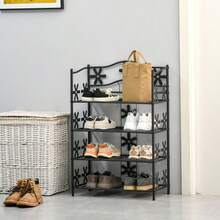 HOMCOM Small Shoe Rack, Compact Flower Stand, Plant Stand, Freestanding Shelf, 4 Tiers, Metal, Black, 59.5 X 30 X 92 Cm - Black - View 9