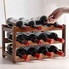 Wooden Wine Rack 12 Bottle Holder Wood Wooden Stackable Storage Display Shelf - Brown - View 9