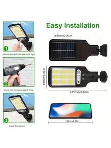 全新 1 件 2200W (108COB) 户外太阳能路灯，人体感应花园灯，带遥控器，LED 壁灯防水花园灯，太阳能供电安全灯，花园车库庭院后院路径灯，适用于舞台照明，太阳能户外照明，小巧便捷，适合户外远足和登山。