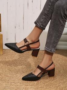 Giày cao gót nữ kiểu dáng mới nhất mùa xuân/hè 2026, gót chunky thời trang, đa năng, mũi nhọn, thoải mái, kiểu dép xỏ ngón. - màu đen - Xem 6