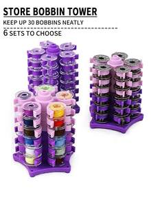 1 szt. Kreatywne i praktyczne pudełko do przechowywania szpulek lub zestaw składający się z wieży i szpulek, do przechowywania zwykłych plastikowych lub metalowych szpulek do maszyn do szycia, wielofunkcyjny uchwyt na szpulkę, akcesoria do szycia - Wielokolorowe - Zobacz 2