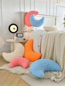 Moon Pattern Pillow, Cute Style Rose Velvet Crescent-Shaped Fluffy Decorative & Supportive Throw Cushion - Ideal For Ramadan, Couch, Bedroom & Living Room Decor, Year-Round Daily Use - Beige - View 6