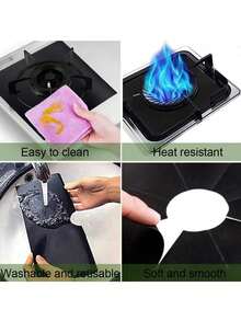 1/4 Set Reusable Gas Stove Oil-Proof Protective Pad, Stove Cleaning Mat, Kitchen Integrated Stove Top Protective Cleaning Pad - Multicolor - View 8