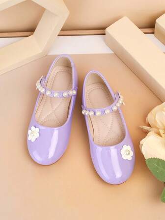 1 Pair Girls' Butterfly & Daisy Mary Jane Decorated Design Casual Outdoor Round Toe Flat Princess Shoes, Suitable For All Seasons