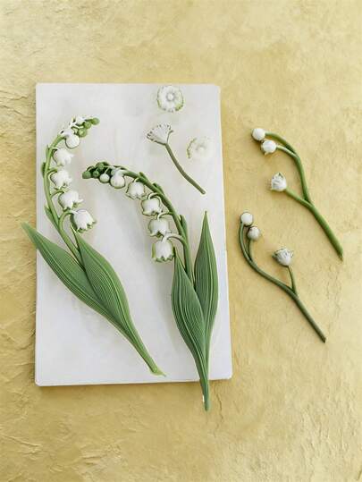 Lily Of The Valley Blossom Silicone Mold 3D Convallaria Majalis Relief Flower Strand Leaf Candle Soap Resin Plaster Mold DIY Home Decor Floral Design Plaster Candle Decoration Mold
