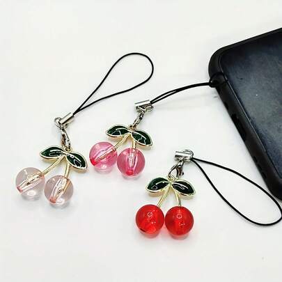 1 pezzo Ciondolo decorativo elegante e fresco a forma di ciliegia - Ciliegia in cristallo di alta qualità, appendino per telefono, appendino USB, ciondolo per borsa - Regalo per amici e sorelle