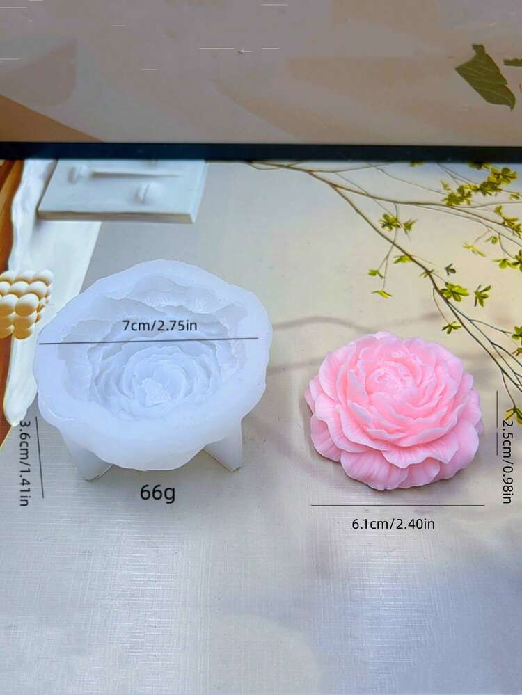 1pc New Peony Flower Shaped Silicone Candle Mold, DIY Handcraft Art Decor, Desktop Ornament, Holiday Gift, Floral Silicone Mold, Available In Small/Medium/Large Sizes - White - View 3