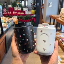 400毫升玻璃杯，高端咖啡杯，可定制贴纸图案，奢华牛奶杯，冬季暖身杯，抹茶杯。两用保温杯，专为女性设计，适合居家、办公、学校、聚会、旅行、露营等场合，也可作为礼物赠送。 - 彩色 - 查看 2