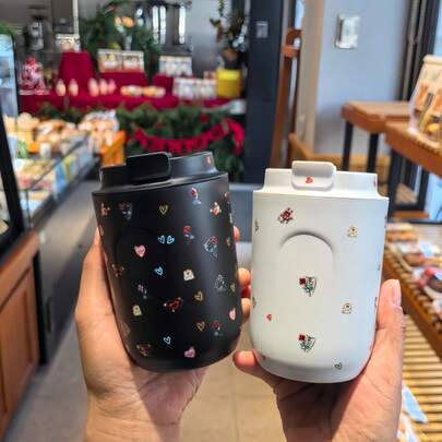 400毫升玻璃杯，高端咖啡杯，可定制贴纸图案，奢华牛奶杯，冬季暖身杯，抹茶杯。两用保温杯，专为女性设计，适合居家、办公、学校、聚会、旅行、露营等场合，也可作为礼物赠送。