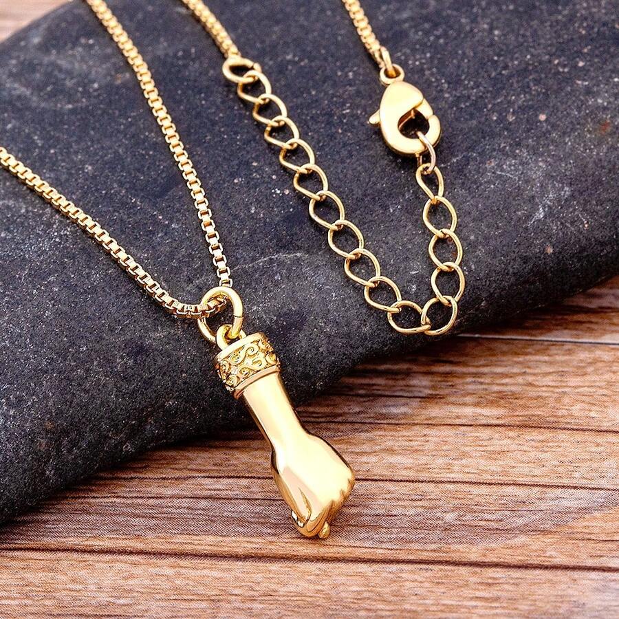 New Retro Punk Style Gesture Shape Charm Pendant Necklaces For Women Female Gold Plated Cubic Zirconia Jewelry Gift Wholesale - Gold - View 1